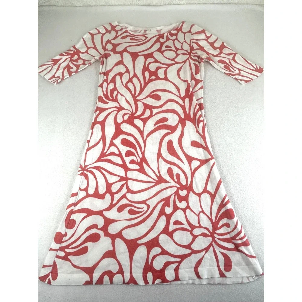 J.Crew Womens Coral White Abstract Floral Cotton Knit A-Line Dress 14195 Size M